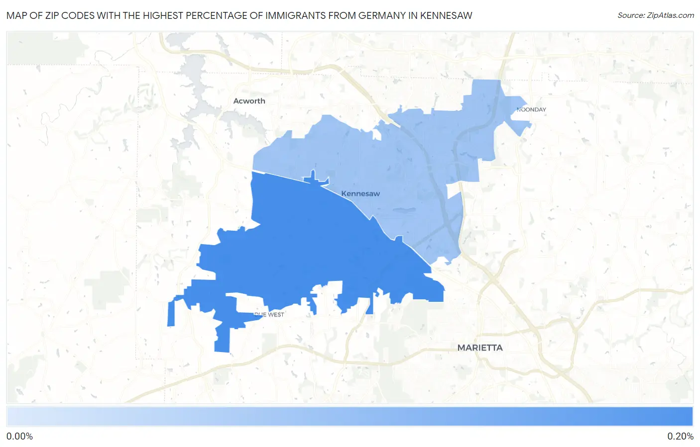 Zip Codes with the Highest Percentage of Immigrants from Germany in Kennesaw Map