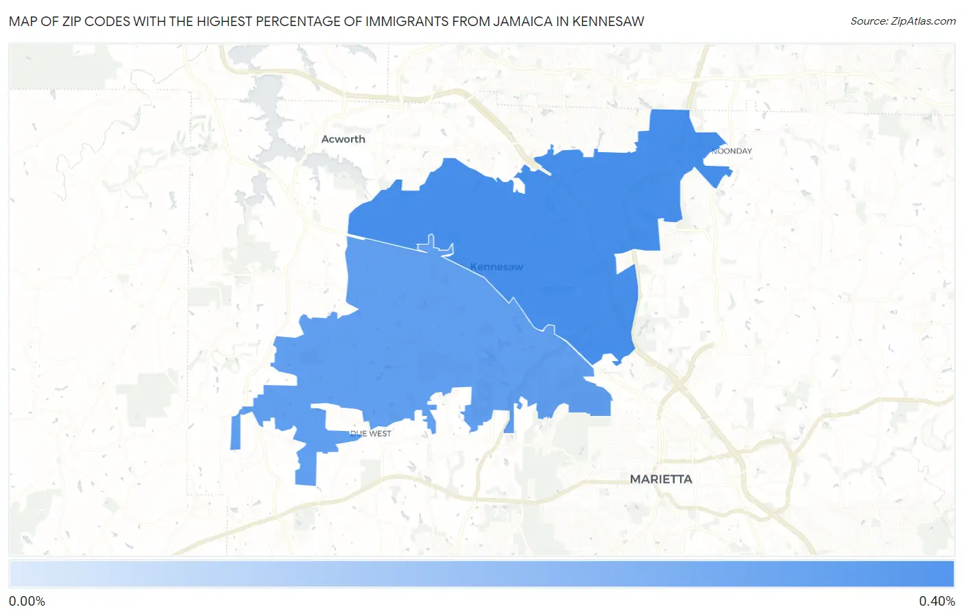 Zip Codes with the Highest Percentage of Immigrants from Jamaica in Kennesaw Map