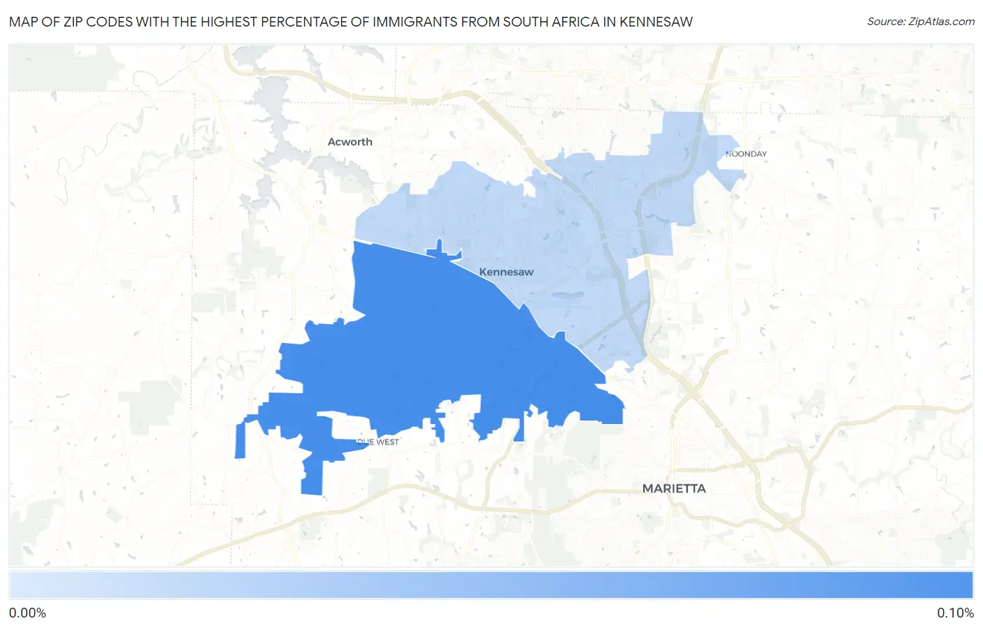 Zip Codes with the Highest Percentage of Immigrants from South Africa in Kennesaw Map