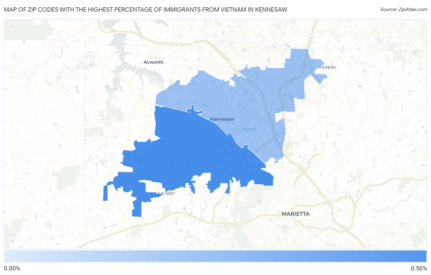 Zip Codes with the Highest Percentage of Immigrants from Vietnam in Kennesaw Map