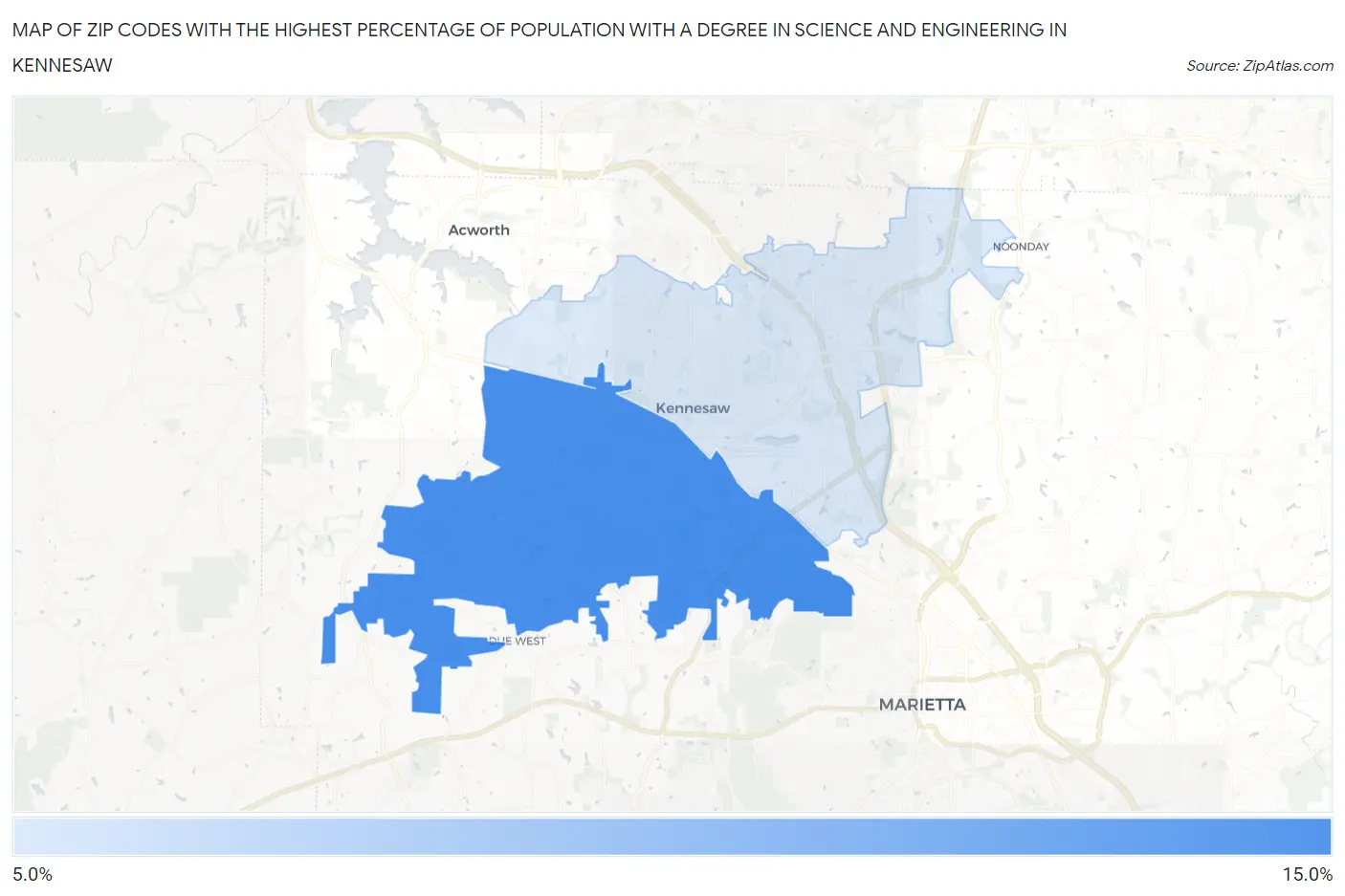 Zip Codes with the Highest Percentage of Population with a Degree in Science and Engineering in Kennesaw Map