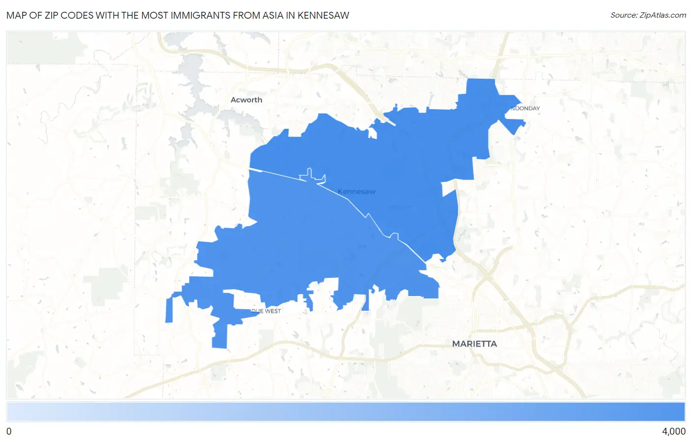 Zip Codes with the Most Immigrants from Asia in Kennesaw Map
