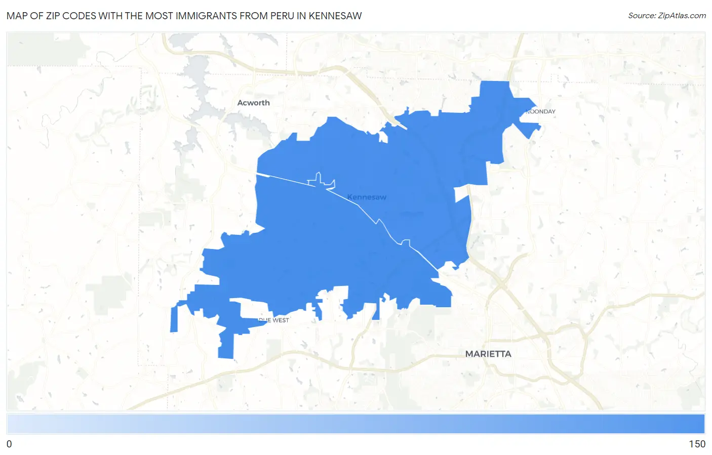 Zip Codes with the Most Immigrants from Peru in Kennesaw Map
