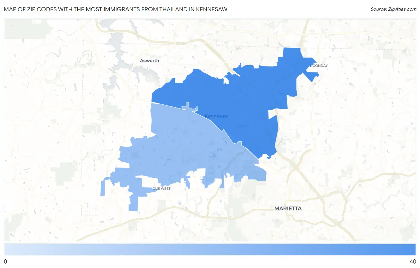 Zip Codes with the Most Immigrants from Thailand in Kennesaw Map