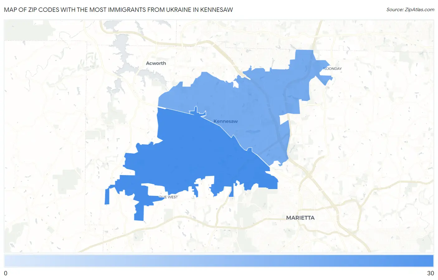 Zip Codes with the Most Immigrants from Ukraine in Kennesaw Map
