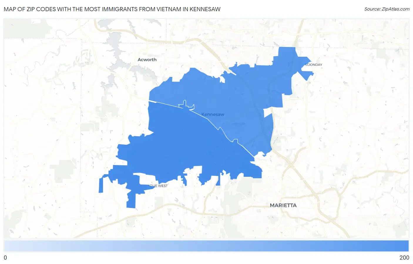 Zip Codes with the Most Immigrants from Vietnam in Kennesaw Map