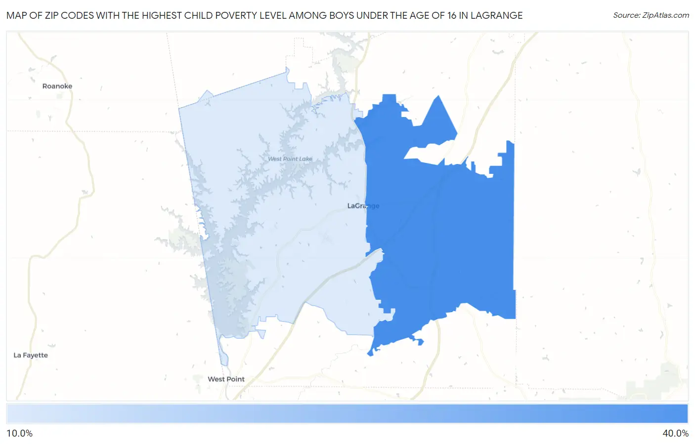 Zip Codes with the Highest Child Poverty Level Among Boys Under the Age of 16 in Lagrange Map