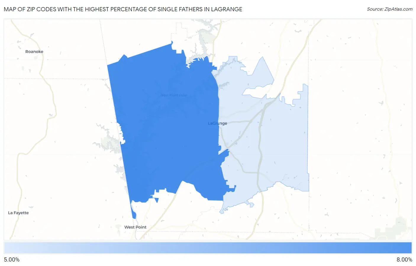 Zip Codes with the Highest Percentage of Single Fathers in Lagrange Map