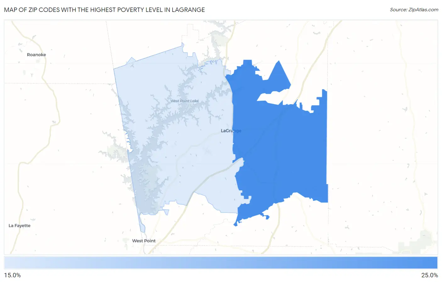 Zip Codes with the Highest Poverty Level in Lagrange Map