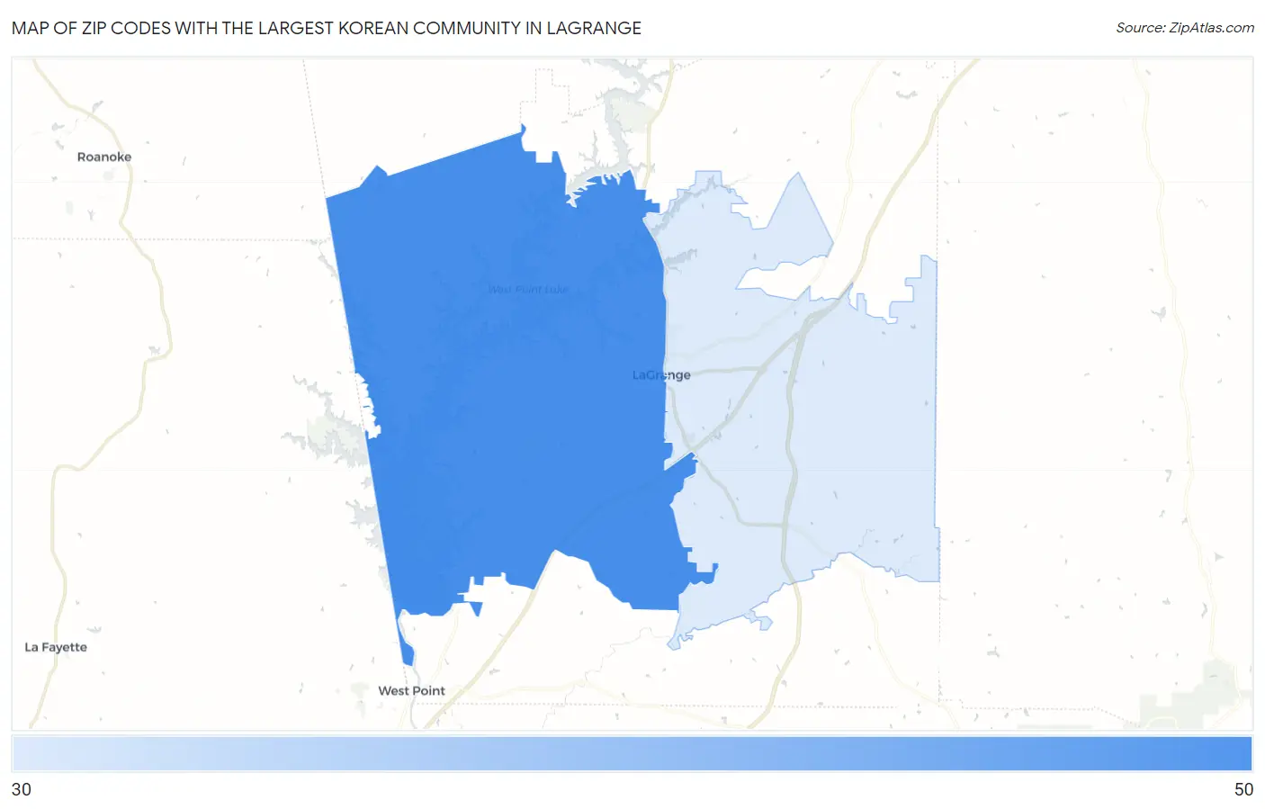 Zip Codes with the Largest Korean Community in Lagrange Map