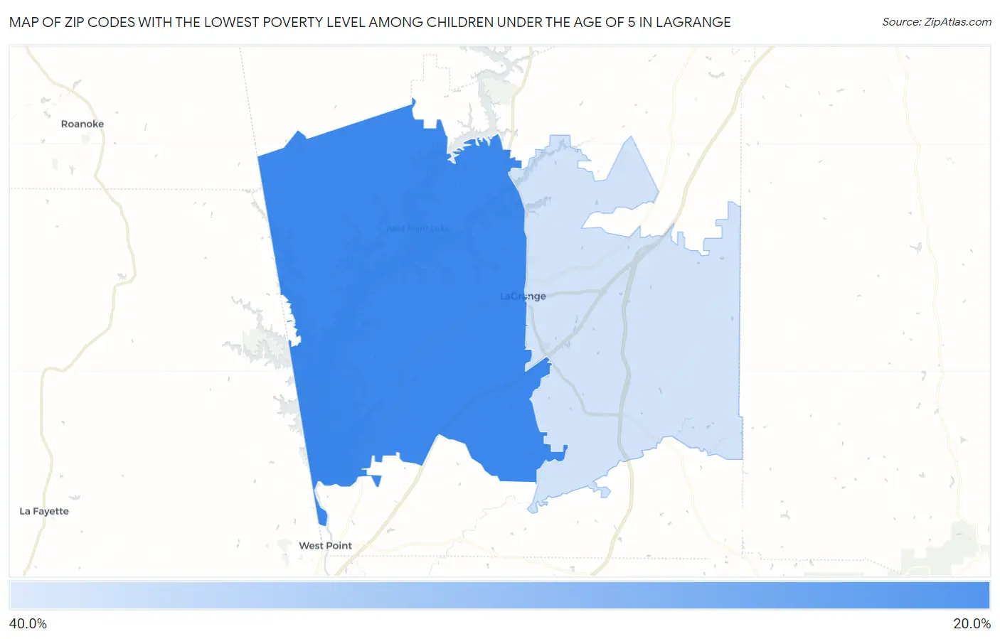 Zip Codes with the Lowest Poverty Level Among Children Under the Age of 5 in Lagrange Map