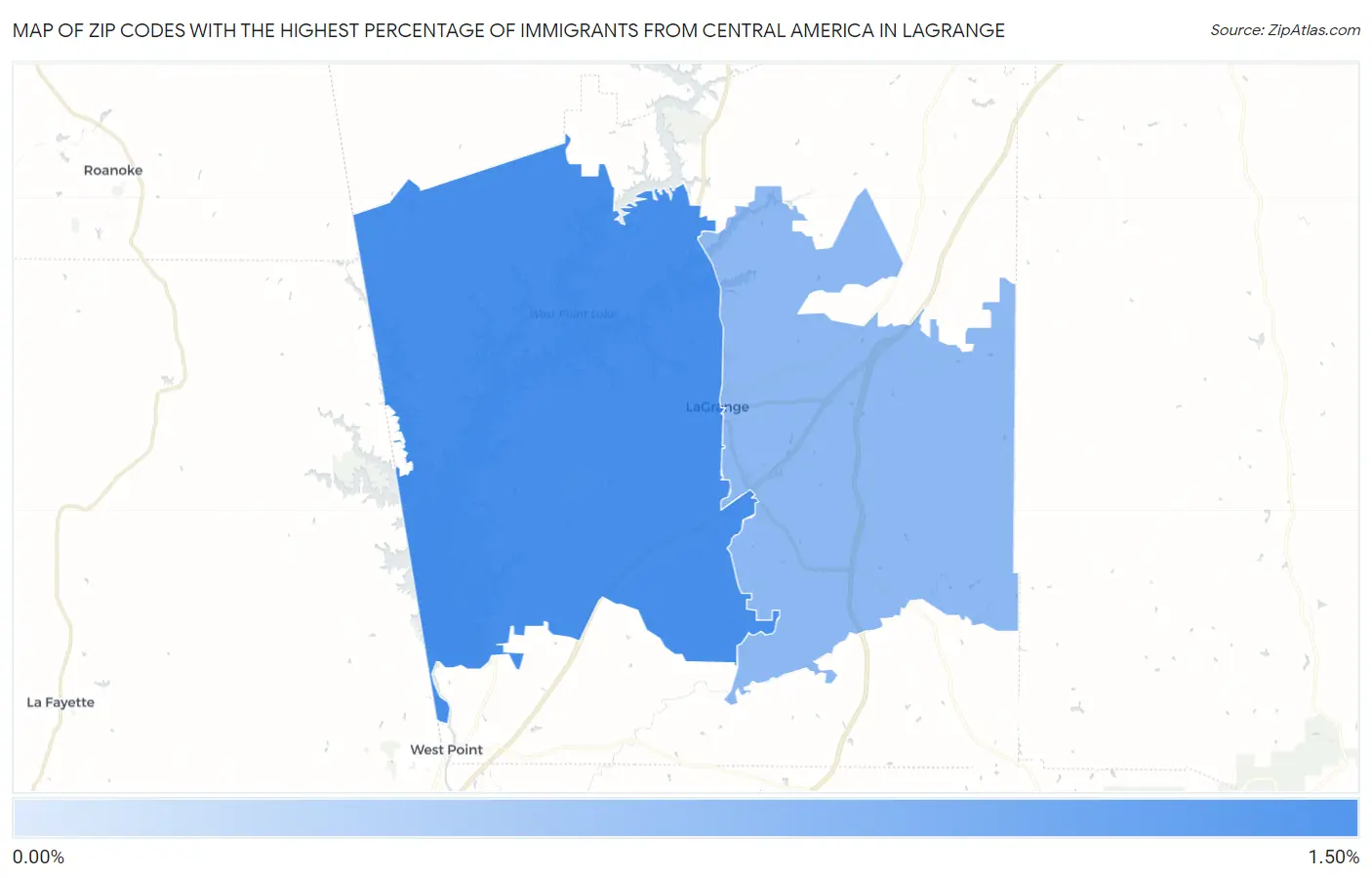 Zip Codes with the Highest Percentage of Immigrants from Central America in Lagrange Map