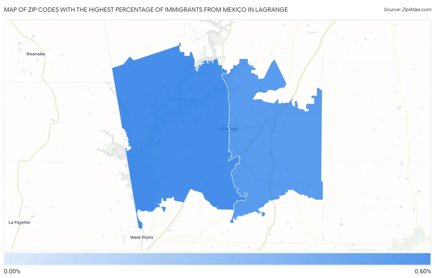 Zip Codes with the Highest Percentage of Immigrants from Mexico in Lagrange Map