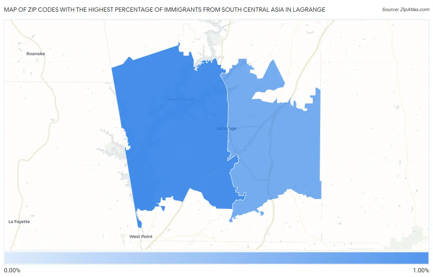 Zip Codes with the Highest Percentage of Immigrants from South Central Asia in Lagrange Map