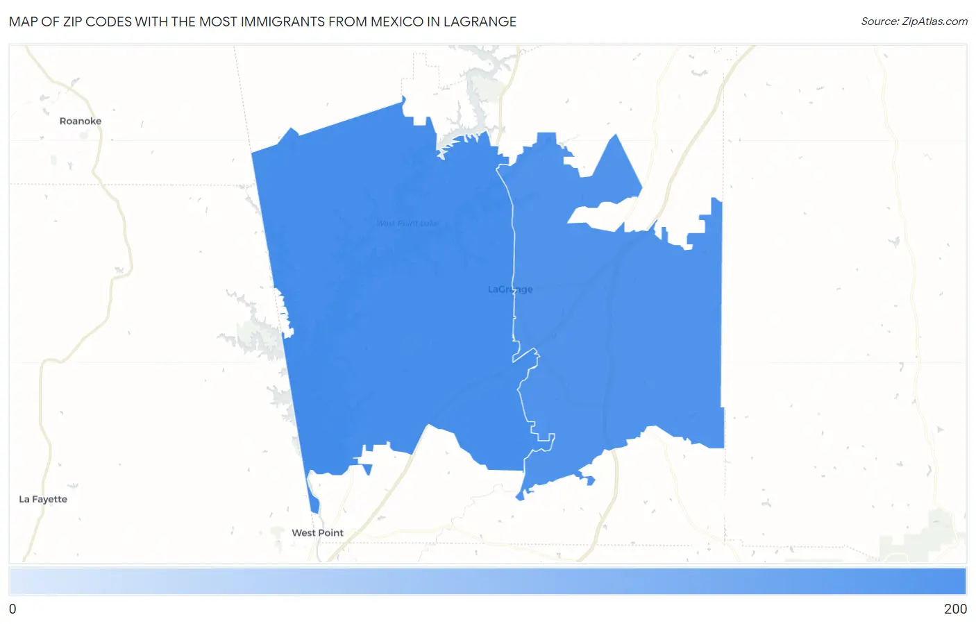 Zip Codes with the Most Immigrants from Mexico in Lagrange Map