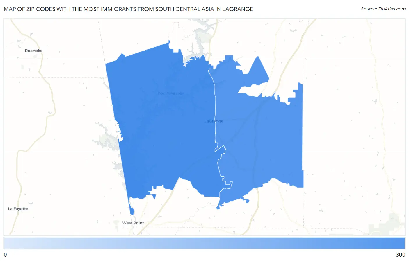 Zip Codes with the Most Immigrants from South Central Asia in Lagrange Map