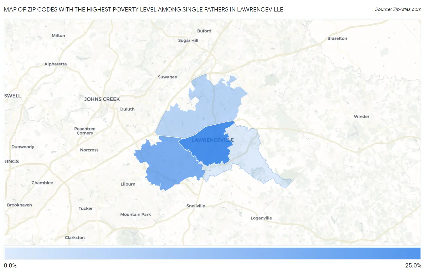 Zip Codes with the Highest Poverty Level Among Single Fathers in Lawrenceville Map