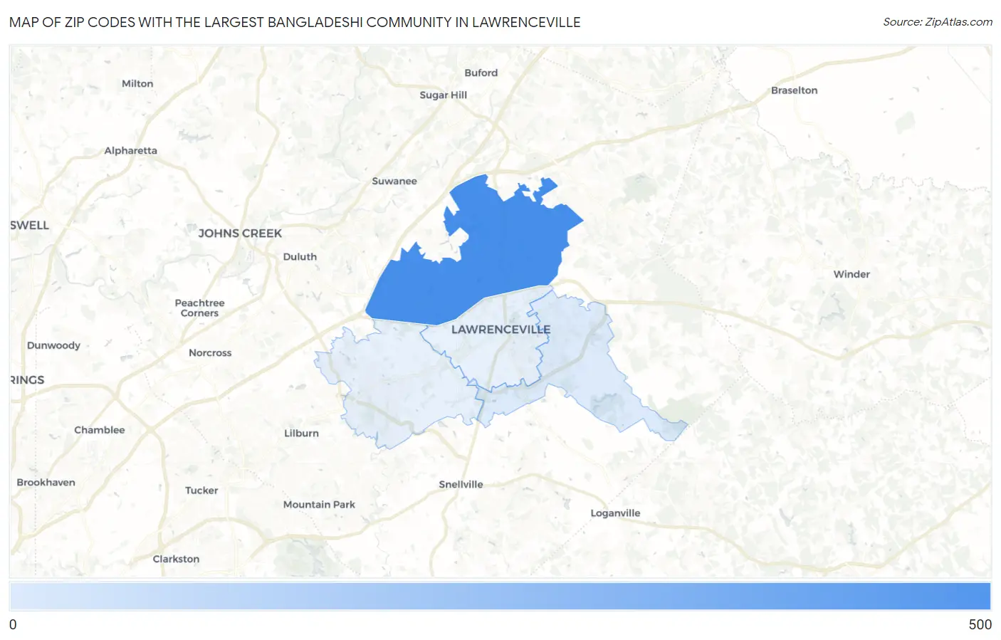 Zip Codes with the Largest Bangladeshi Community in Lawrenceville Map