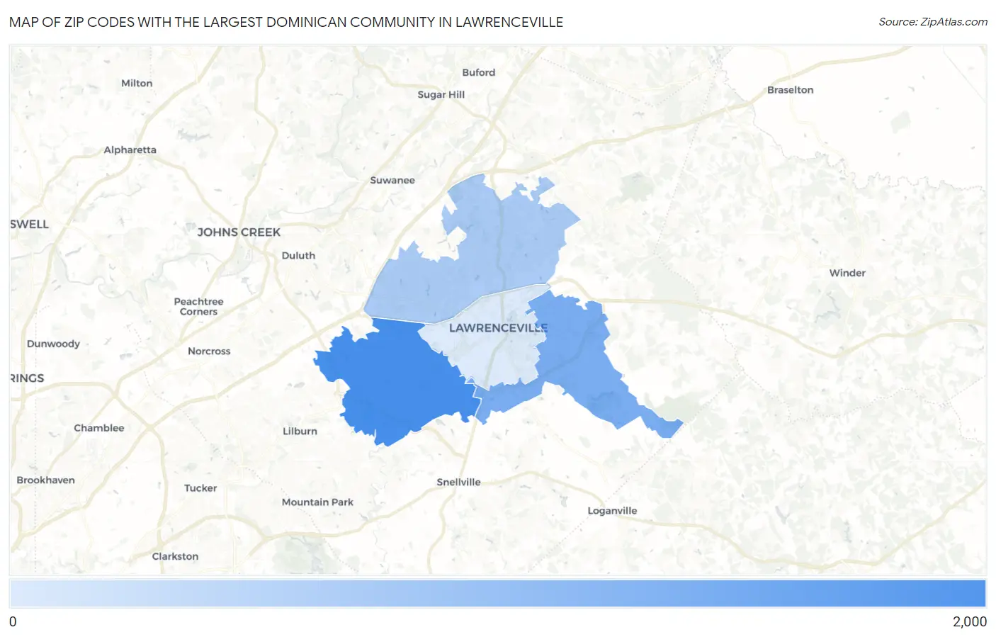 Zip Codes with the Largest Dominican Community in Lawrenceville Map