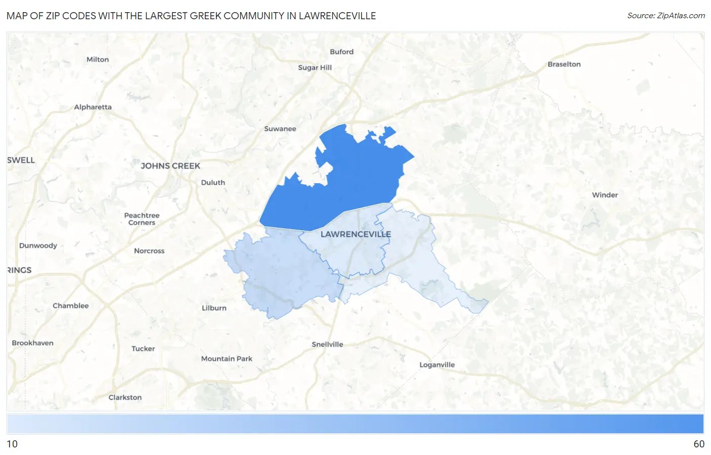 Zip Codes with the Largest Greek Community in Lawrenceville Map