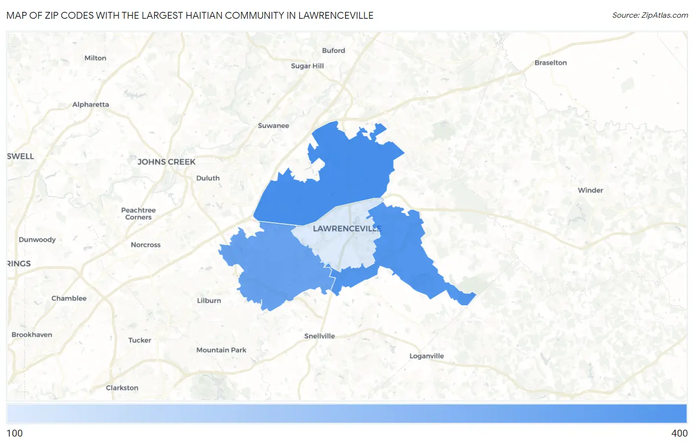 Zip Codes with the Largest Haitian Community in Lawrenceville Map