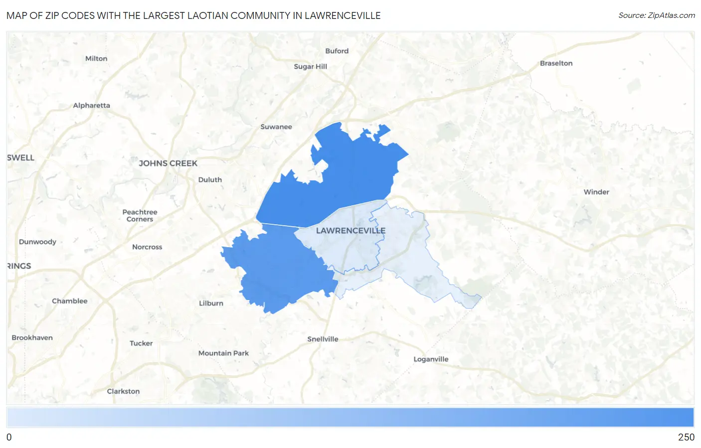 Zip Codes with the Largest Laotian Community in Lawrenceville Map