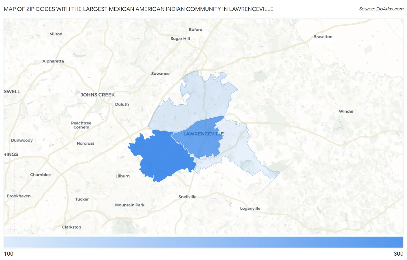 Zip Codes with the Largest Mexican American Indian Community in Lawrenceville Map