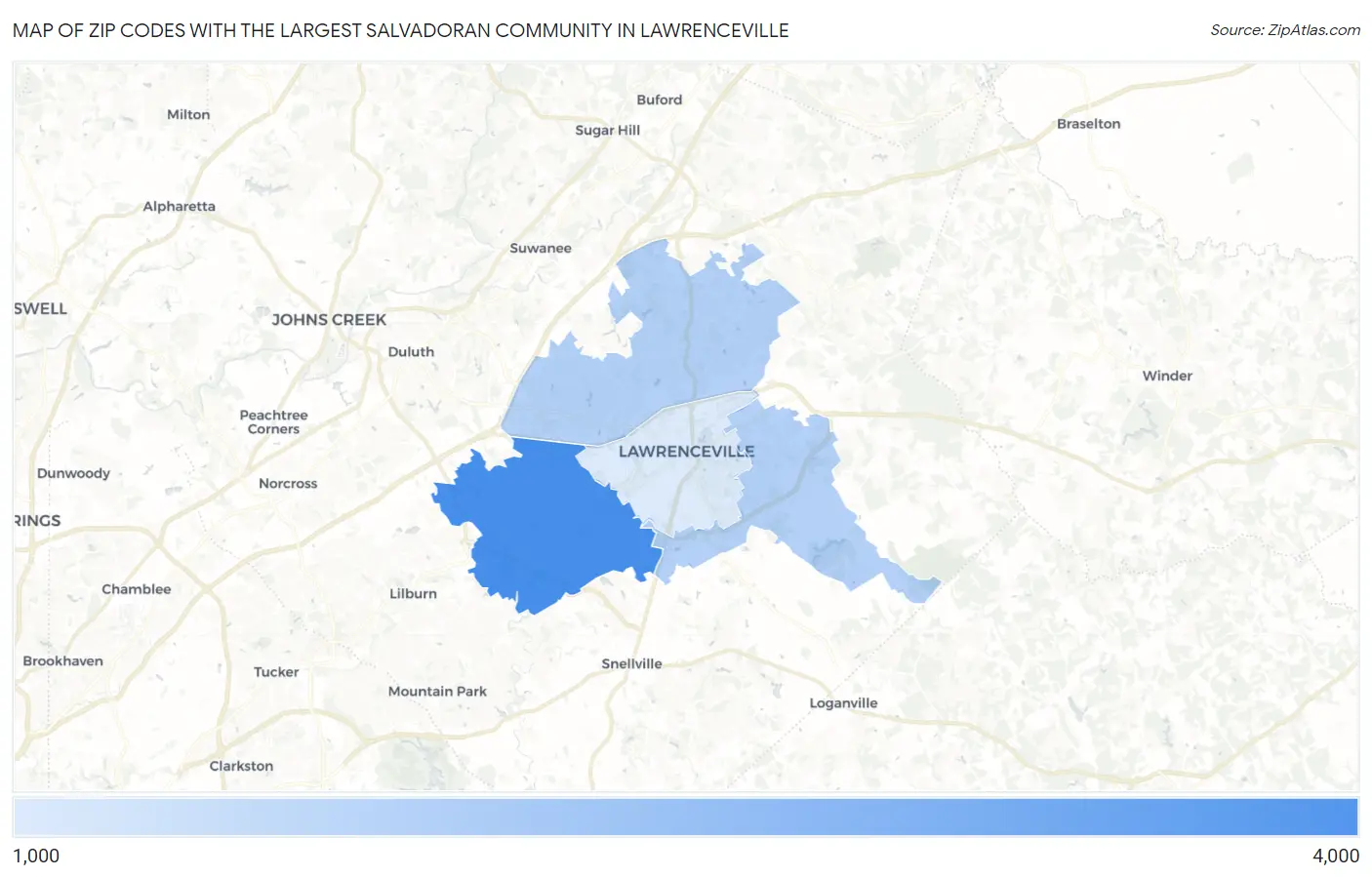 Zip Codes with the Largest Salvadoran Community in Lawrenceville Map