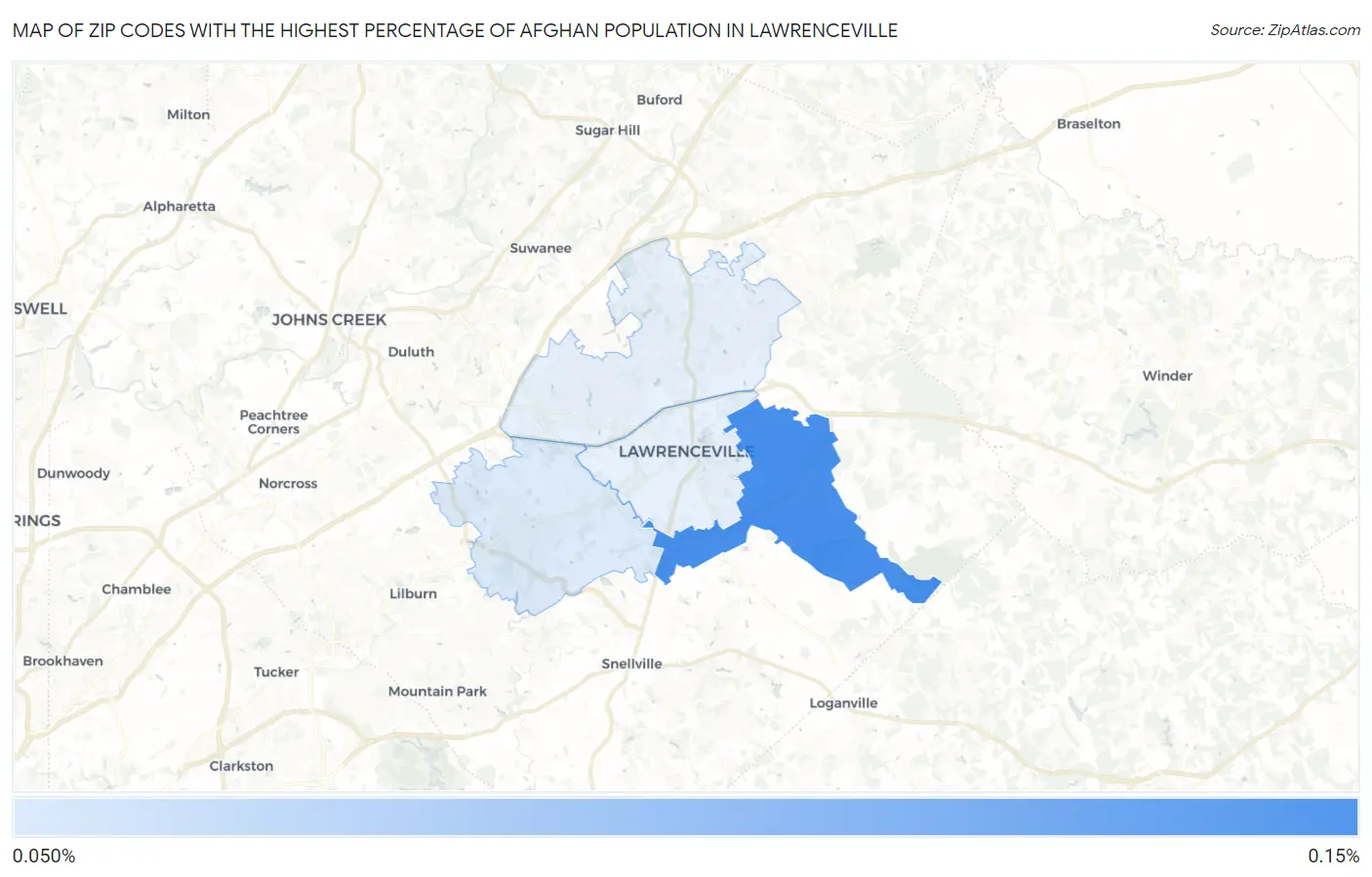 Zip Codes with the Highest Percentage of Afghan Population in Lawrenceville Map