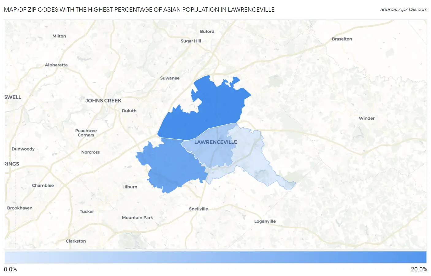 Zip Codes with the Highest Percentage of Asian Population in Lawrenceville Map