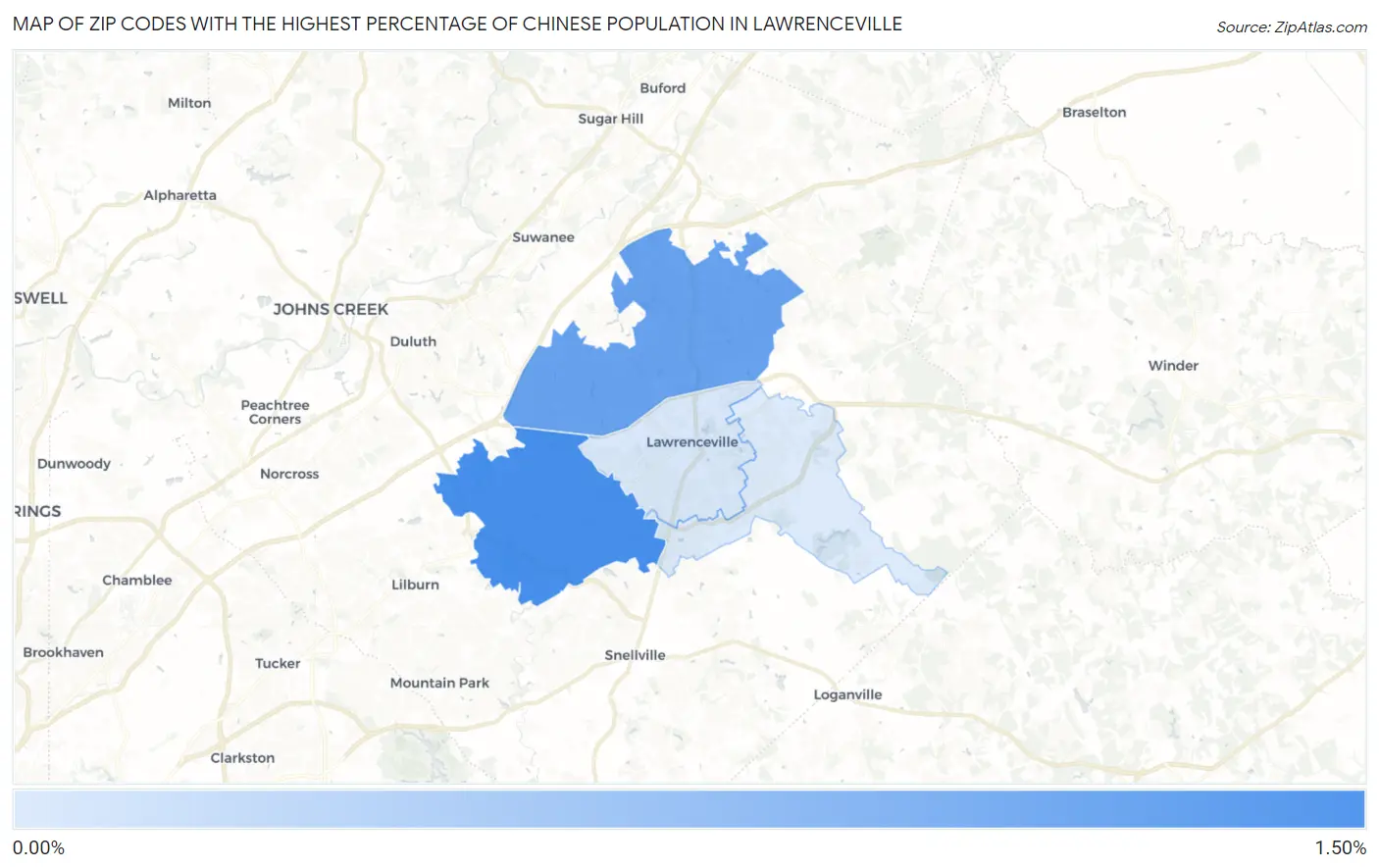 Zip Codes with the Highest Percentage of Chinese Population in Lawrenceville Map