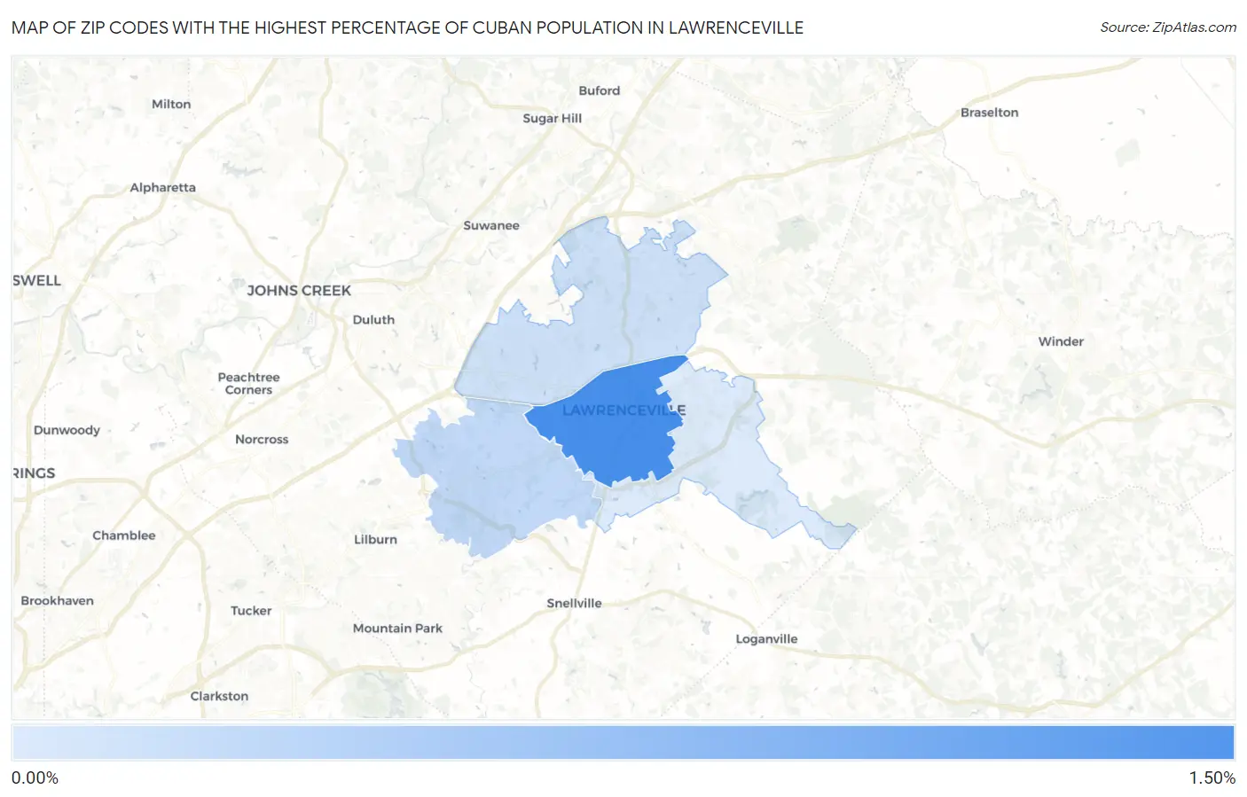 Zip Codes with the Highest Percentage of Cuban Population in Lawrenceville Map