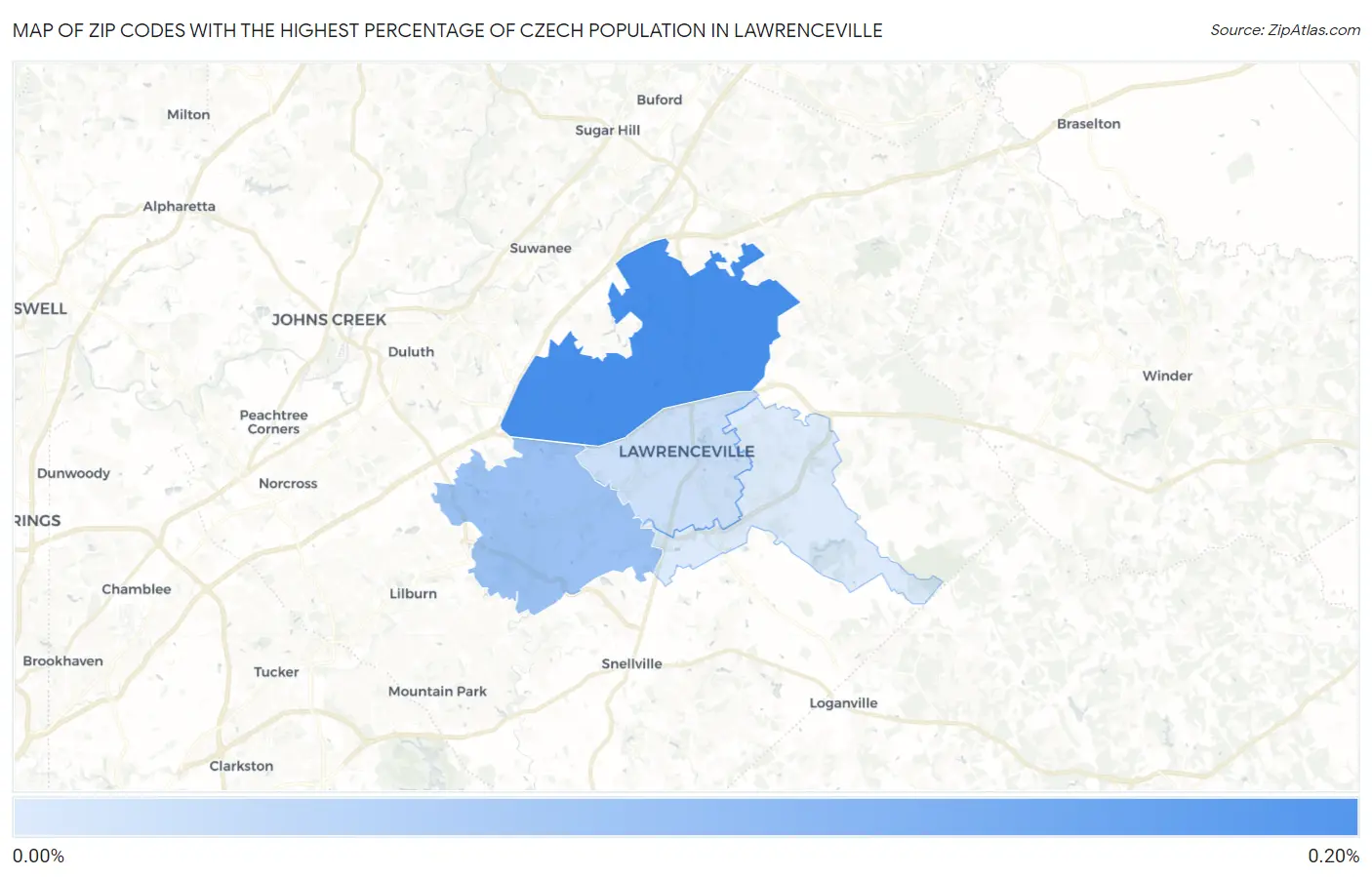Zip Codes with the Highest Percentage of Czech Population in Lawrenceville Map