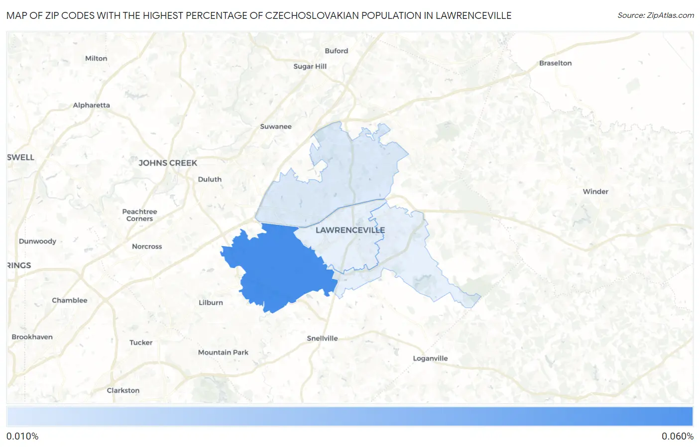 Zip Codes with the Highest Percentage of Czechoslovakian Population in Lawrenceville Map