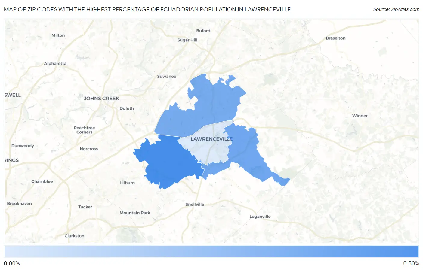 Zip Codes with the Highest Percentage of Ecuadorian Population in Lawrenceville Map