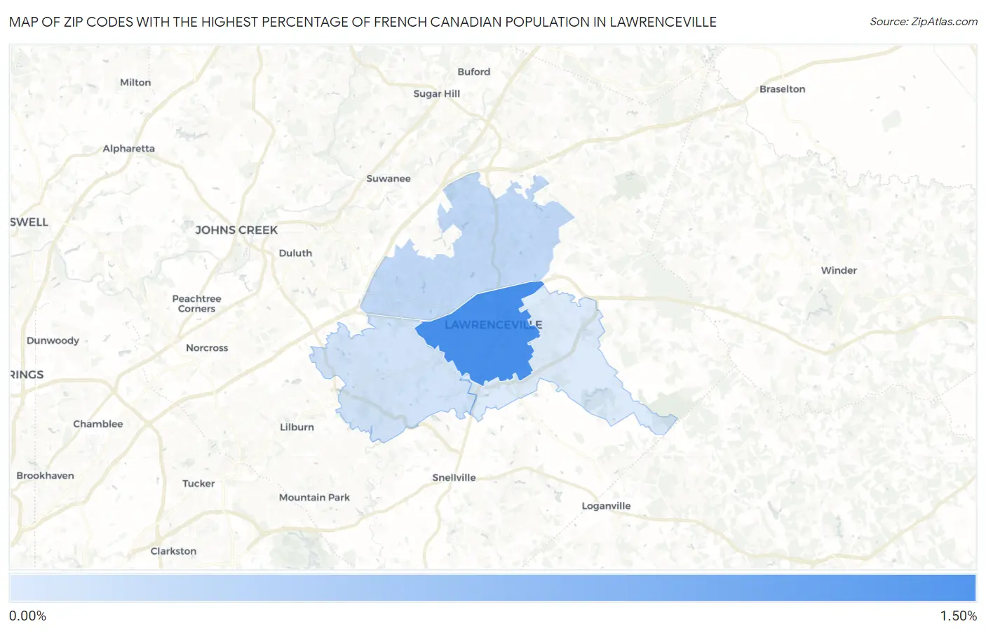 Zip Codes with the Highest Percentage of French Canadian Population in Lawrenceville Map