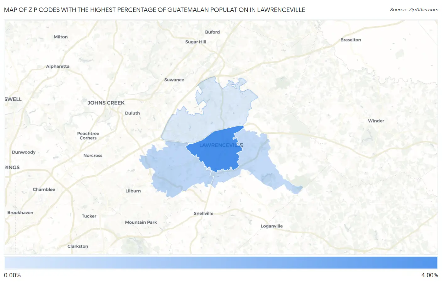 Zip Codes with the Highest Percentage of Guatemalan Population in Lawrenceville Map