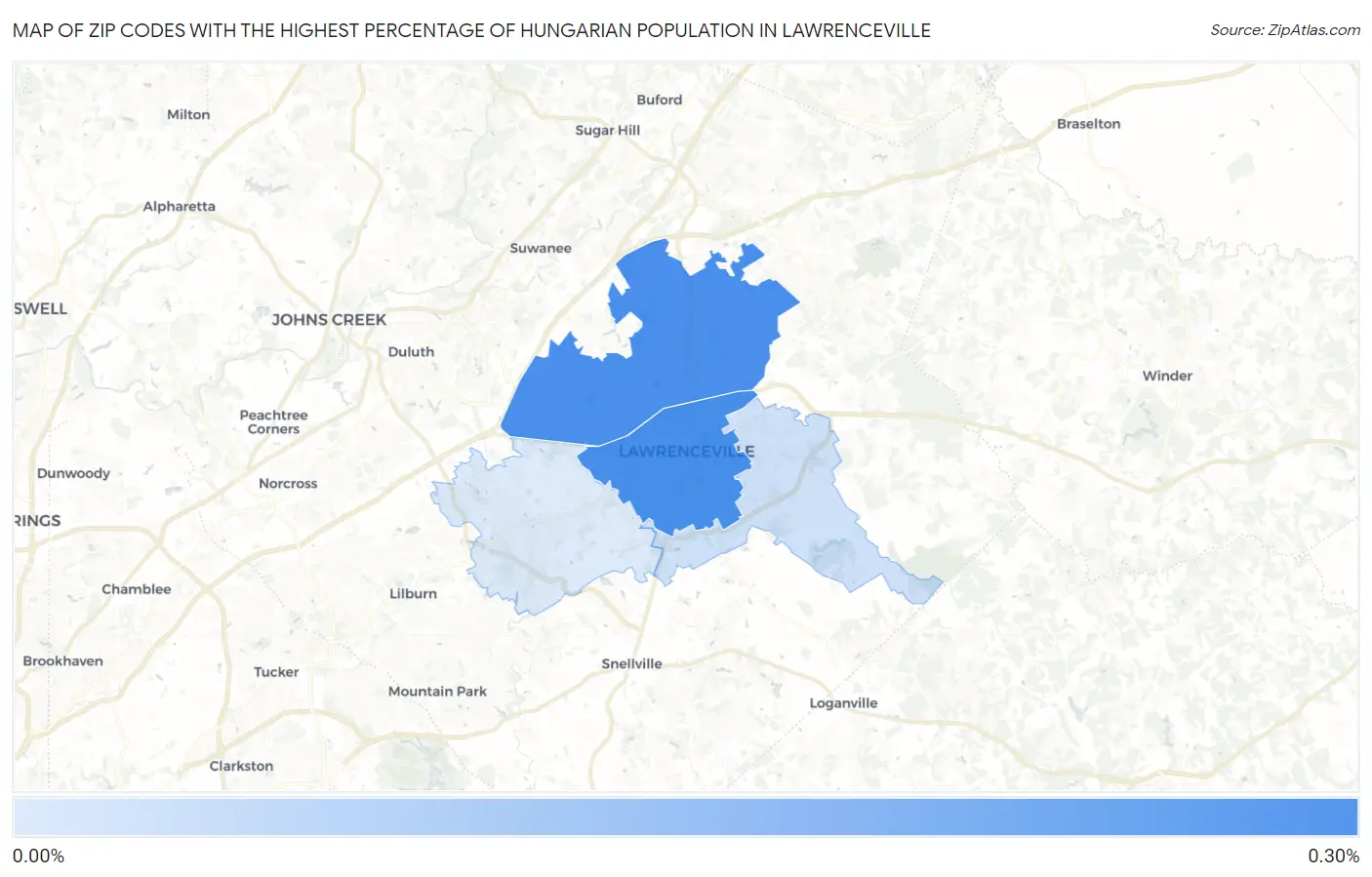 Zip Codes with the Highest Percentage of Hungarian Population in Lawrenceville Map