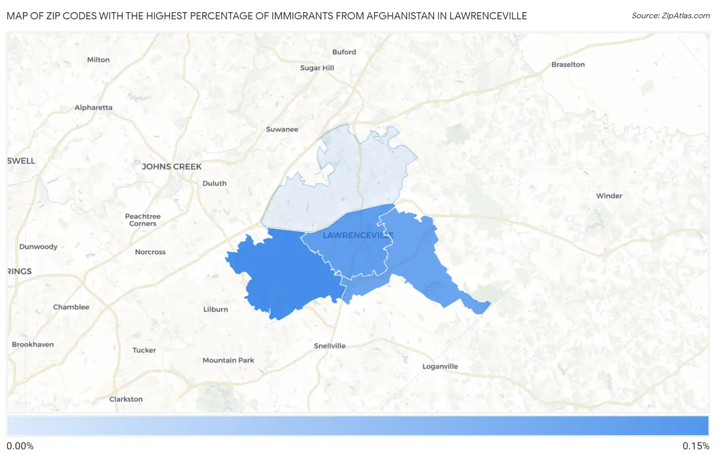 Zip Codes with the Highest Percentage of Immigrants from Afghanistan in Lawrenceville Map
