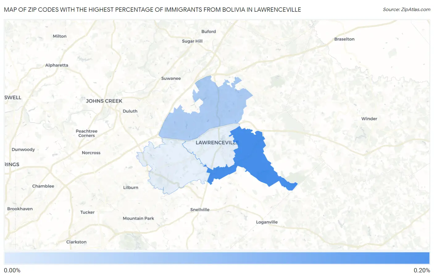 Zip Codes with the Highest Percentage of Immigrants from Bolivia in Lawrenceville Map