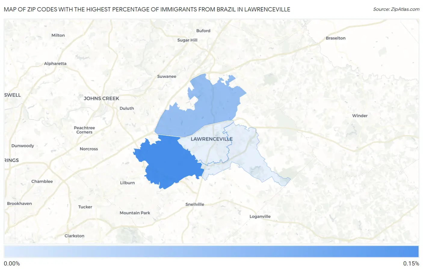 Zip Codes with the Highest Percentage of Immigrants from Brazil in Lawrenceville Map