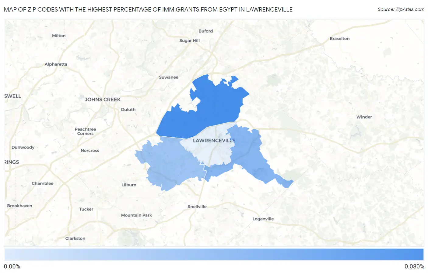 Zip Codes with the Highest Percentage of Immigrants from Egypt in Lawrenceville Map