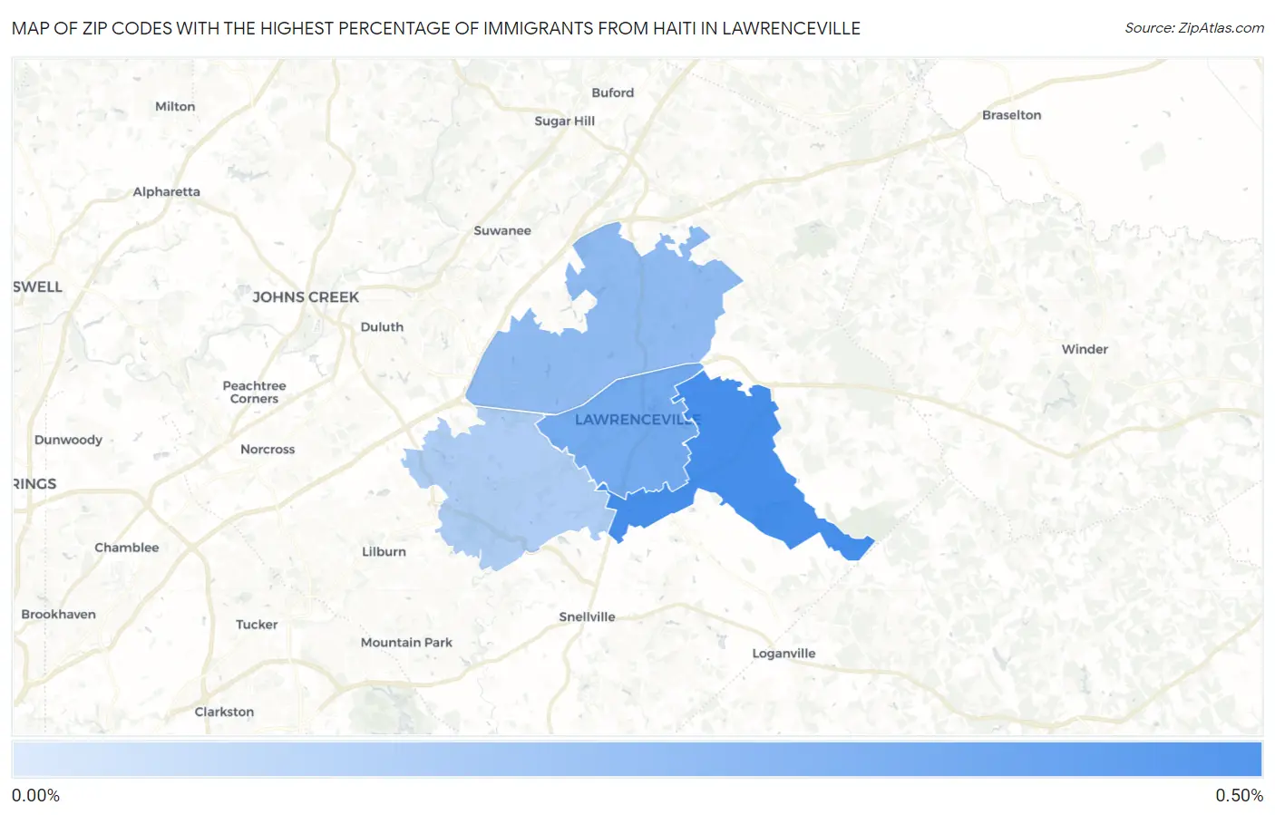 Zip Codes with the Highest Percentage of Immigrants from Haiti in Lawrenceville Map