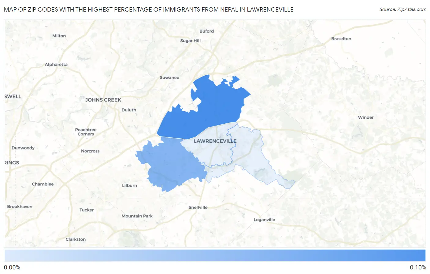 Zip Codes with the Highest Percentage of Immigrants from Nepal in Lawrenceville Map