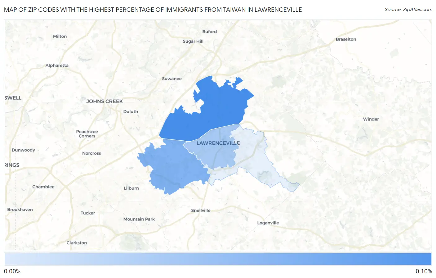 Zip Codes with the Highest Percentage of Immigrants from Taiwan in Lawrenceville Map