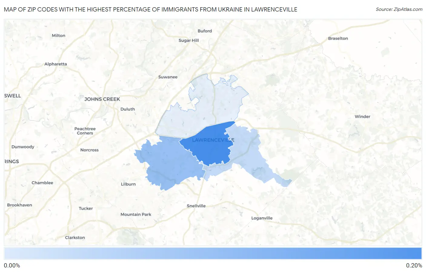 Zip Codes with the Highest Percentage of Immigrants from Ukraine in Lawrenceville Map