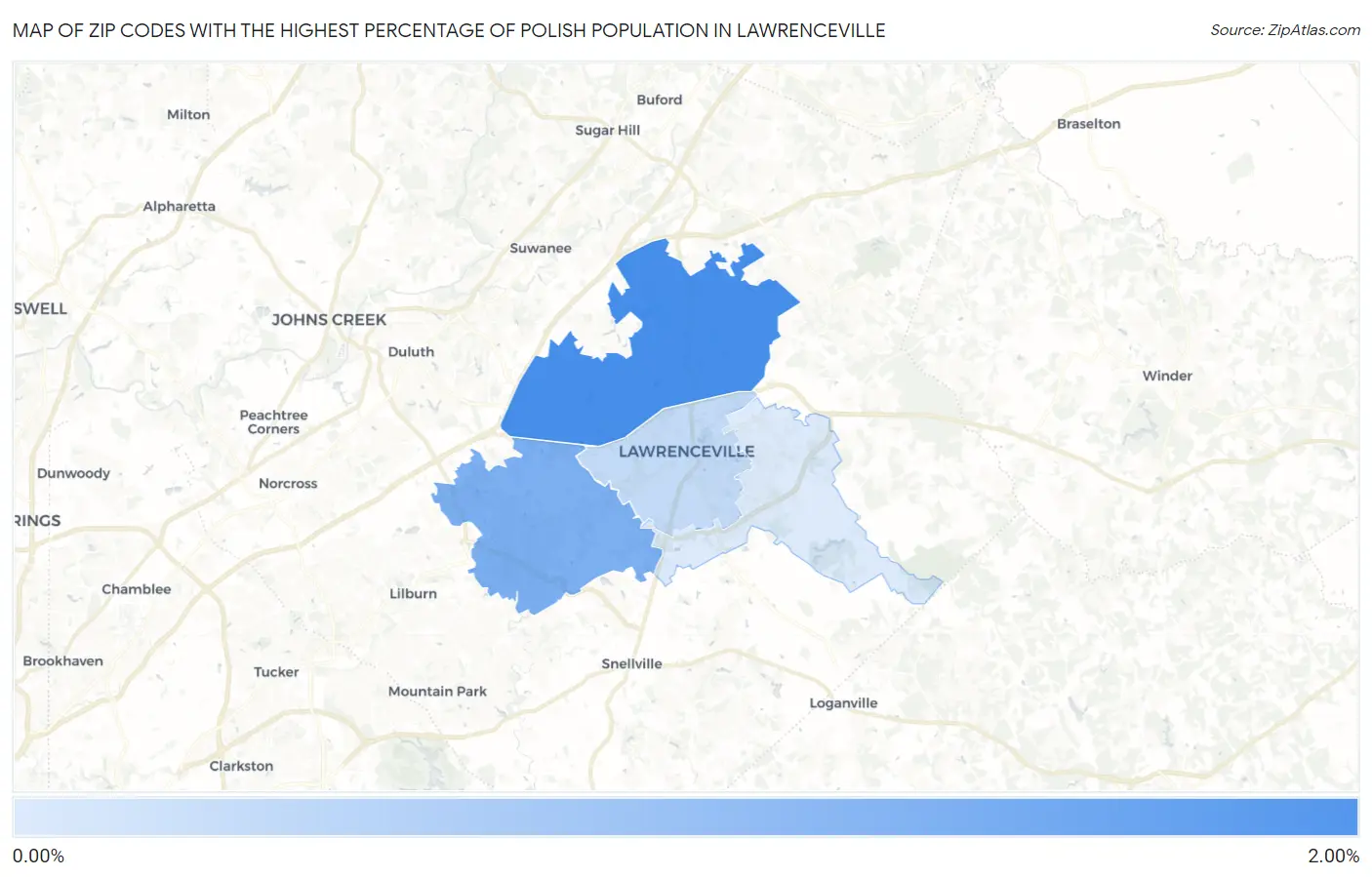 Zip Codes with the Highest Percentage of Polish Population in Lawrenceville Map