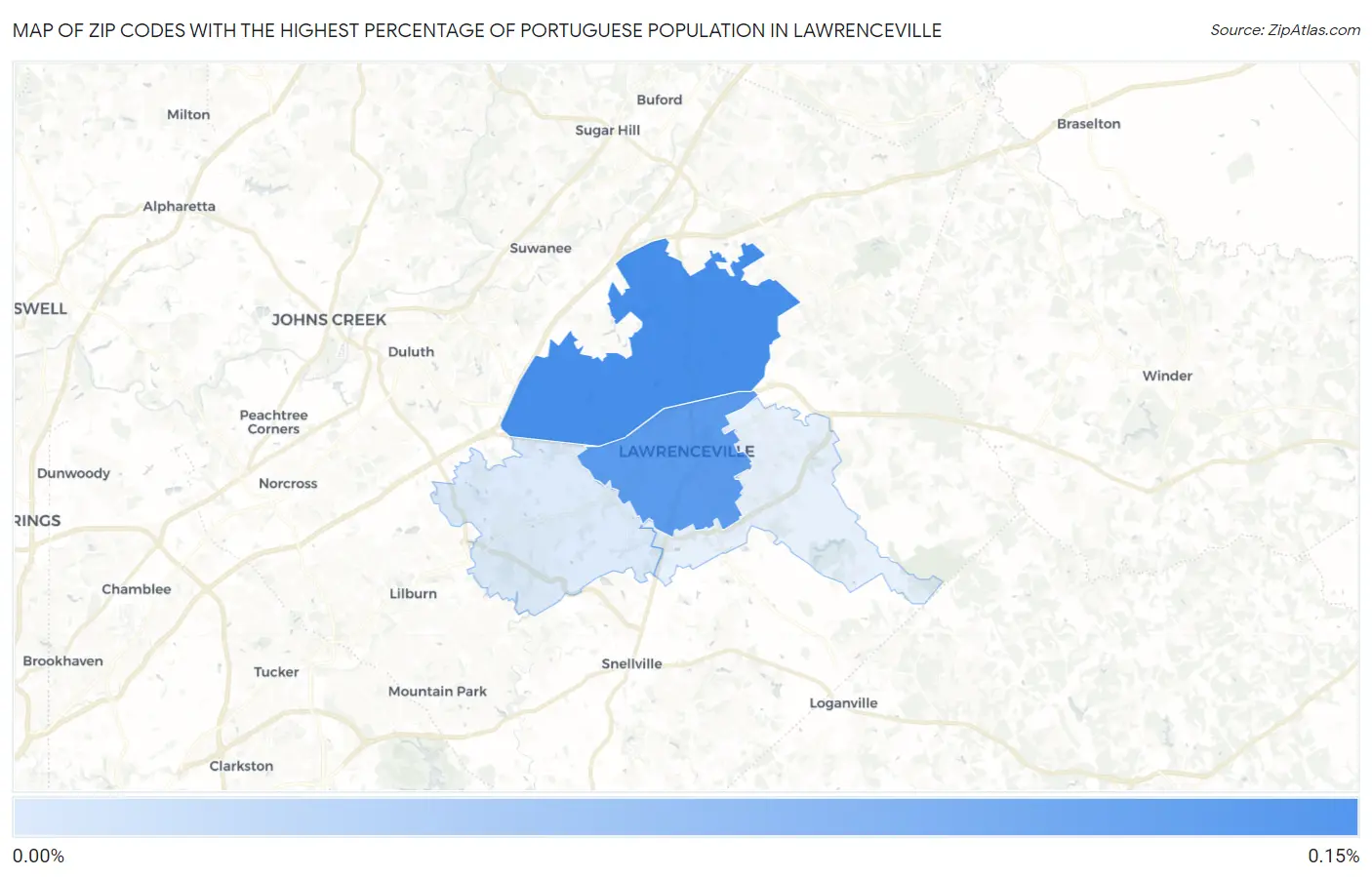 Zip Codes with the Highest Percentage of Portuguese Population in Lawrenceville Map