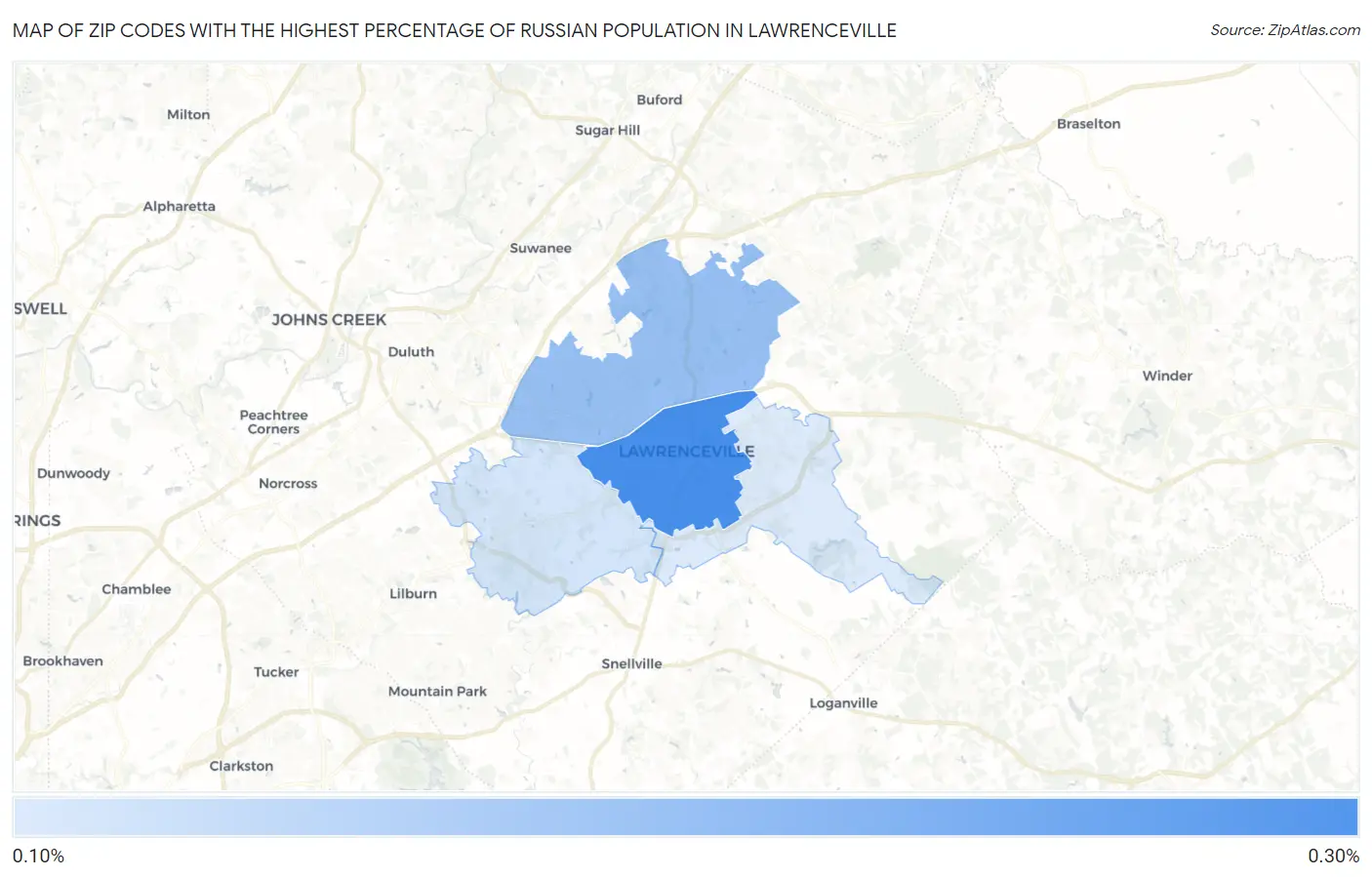 Zip Codes with the Highest Percentage of Russian Population in Lawrenceville Map
