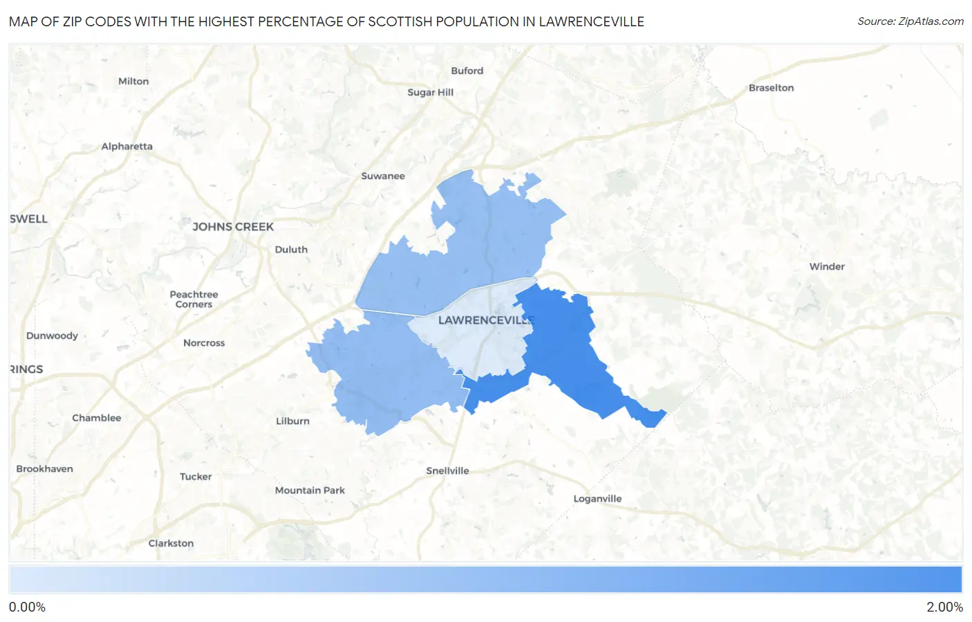 Zip Codes with the Highest Percentage of Scottish Population in Lawrenceville Map